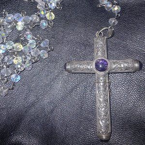 Cruel Intentions Inspired .925 Sterling Silver & Genuine Amethyst Rosary Cross N